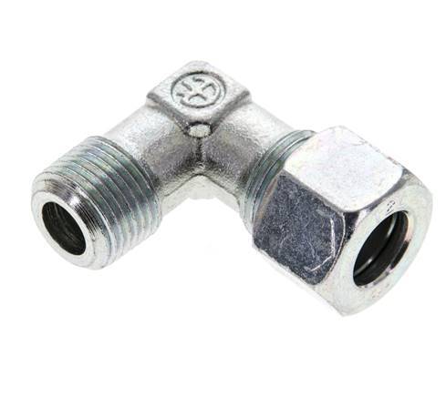 3/8'' NPT Male x 12L Zinc plated Steel 90 deg Elbow Cutting ring 315 Bar DIN 2353