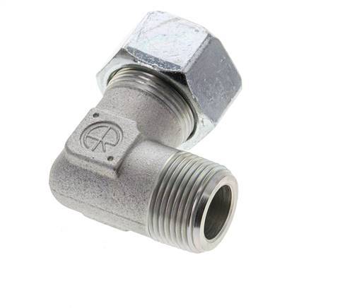 1'' NPT Male x 25S Zinc plated Steel 90 deg Elbow Cutting ring 400 Bar DIN 2353