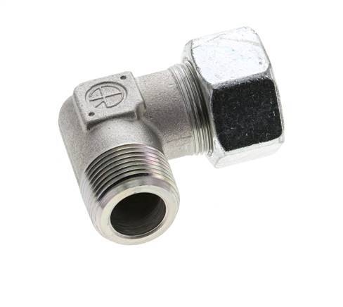 1'' NPT Male x 25S Zinc plated Steel 90 deg Elbow Cutting ring 400 Bar DIN 2353