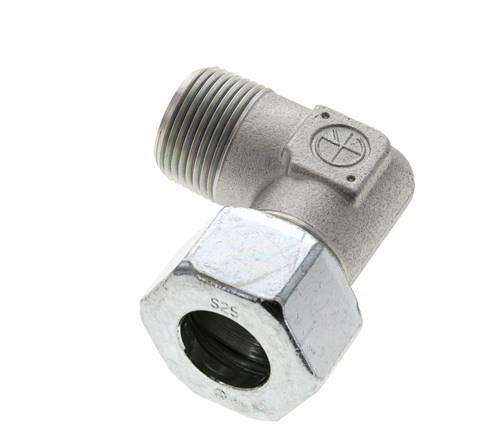 1'' NPT Male x 25S Zinc plated Steel 90 deg Elbow Cutting ring 400 Bar DIN 2353