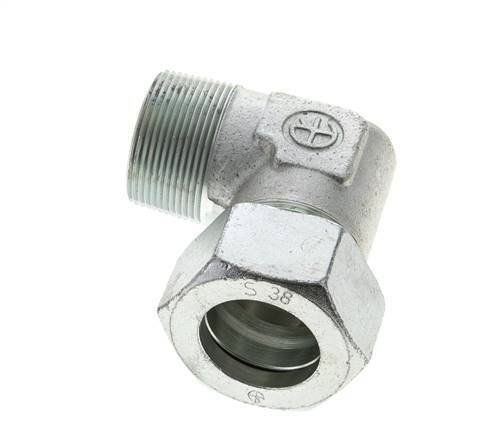 1 1/2'' NPT Male x 38S Zinc plated Steel 90 deg Elbow Cutting ring 315 Bar DIN 2353