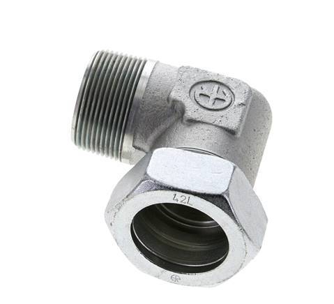 1 1/2'' NPT Male x 42L Zinc plated Steel 90 deg Elbow Cutting ring 160 Bar DIN 2353