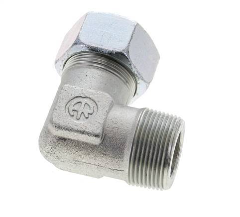 1 1/4'' NPT Male x 30S Zinc plated Steel 90 deg Elbow Cutting ring 400 Bar DIN 2353