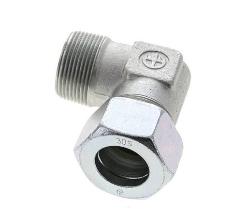 1 1/4'' NPT Male x 30S Zinc plated Steel 90 deg Elbow Cutting ring 400 Bar DIN 2353