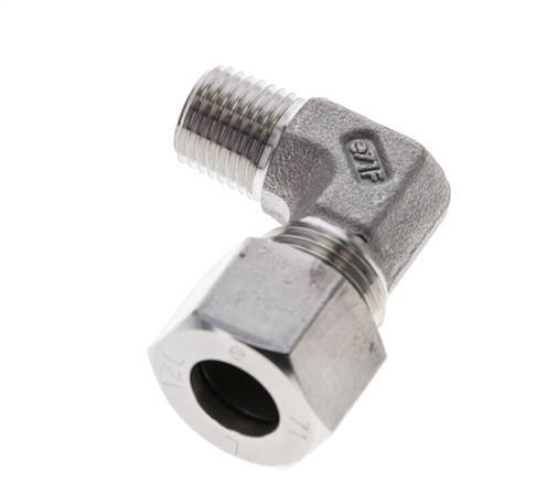 1/4'' NPT Male x 12L Stainless steel 90 deg Elbow Cutting ring 315 Bar DIN 2353