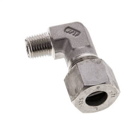 1/4'' NPT Male x 12S Stainless steel 90 deg Elbow Cutting ring 630 Bar DIN 2353