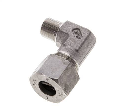 1/4'' NPT Male x 12S Stainless steel 90 deg Elbow Cutting ring 630 Bar DIN 2353
