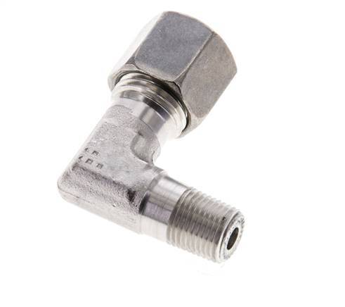 1/8'' NPT Male x 8L Stainless steel 90 deg Elbow Cutting ring 315 Bar DIN 2353