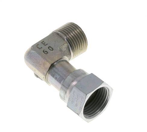 UN 13/16''-16 x UN 13/16''-16 M/F Zinc plated Steel 90 deg Elbow Fitting ORFS 630 Bar - Hydraulic