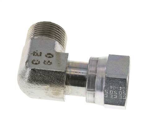 UNS 1''-14 x UNS 1''-14 M/F Zinc plated Steel 90 deg Elbow Fitting ORFS 400 Bar - Hydraulic