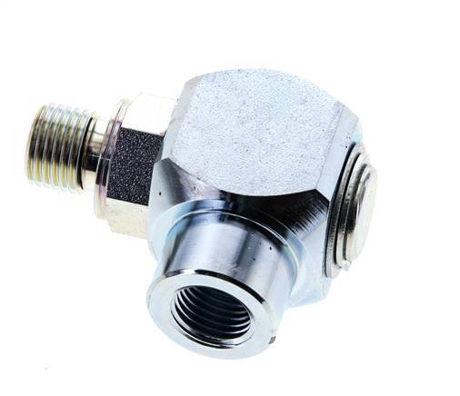G 1/4'' M/F Zinc plated Steel 90 deg Elbow Swivel Joint High-pressure 400 Bar - Hydraulic