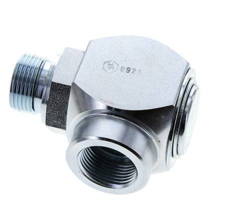 G 3/4'' M/F Zinc plated Steel 90 deg Elbow Swivel Joint High-pressure 250 Bar - Hydraulic