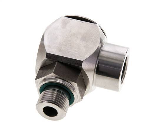 G 3/8'' M/F Stainless steel 90 deg Elbow Swivel Joint High-pressure 400 Bar - Hydraulic