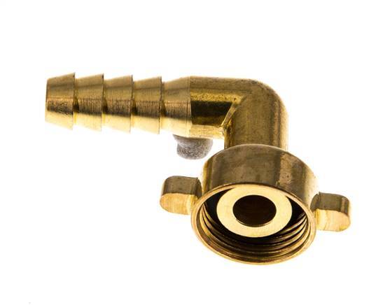 G 1/2'' x 10mm Brass 90 deg Elbow Hose barb with NBR Seal and Wing Nut 16 Bar