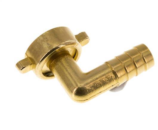 G 3/4'' x 13mm Brass 90 deg Elbow Hose barb with NBR Seal and Wing Nut 16 Bar