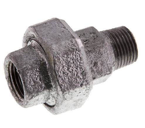 Rp 1/2'' x R 1/2'' F/M Zinc plated Cast iron Double Nipple 3-pieces with Conically sealing 25 Bar