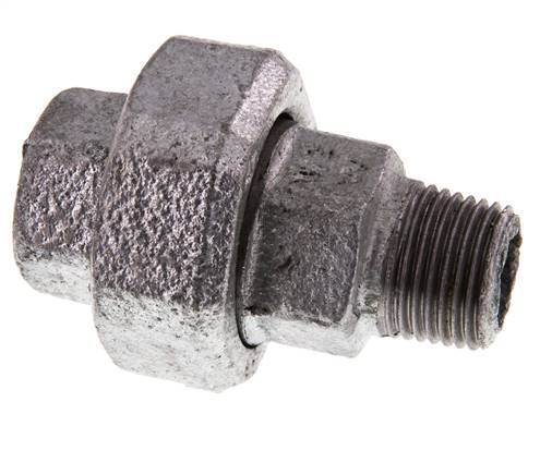 Rp 1/2'' x R 1/2'' F/M Zinc plated Cast iron Double Nipple 3-pieces with Conically sealing 25 Bar