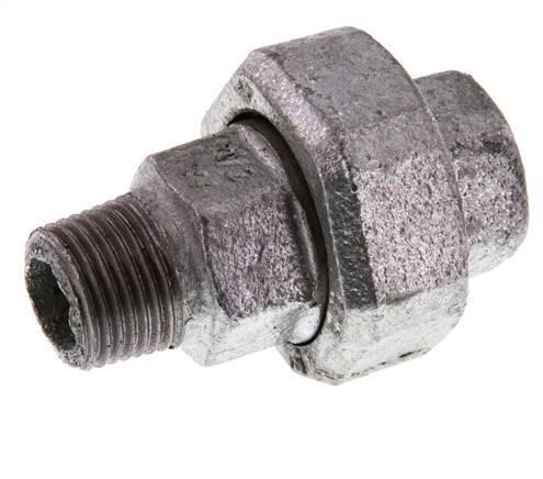 Rp 1/2'' x R 1/2'' F/M Zinc plated Cast iron Double Nipple 3-pieces with Conically sealing 25 Bar