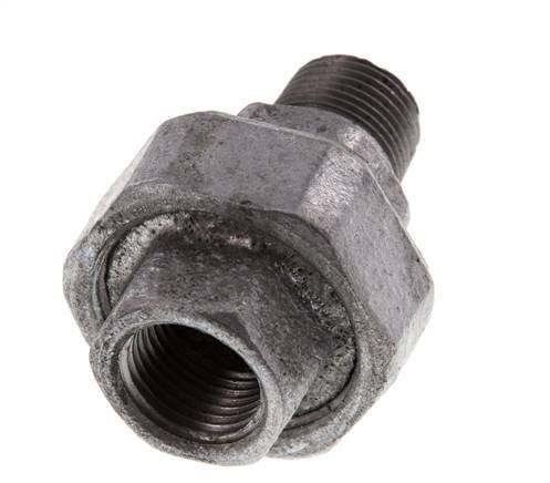 Rp 1/2'' x R 1/2'' F/M Zinc plated Cast iron Double Nipple 3-pieces with Flat sealing 25 Bar