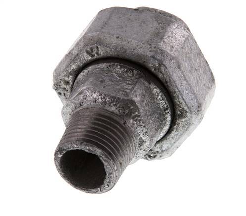 Rp 1/2'' x R 1/2'' F/M Zinc plated Cast iron Double Nipple 3-pieces with Flat sealing 25 Bar