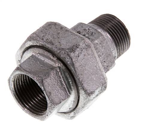 Rp 3/4'' x R 3/4'' F/M Zinc plated Cast iron Double Nipple 3-pieces with Conically sealing 25 Bar