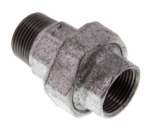 Rp 1'' x R 1'' F/M Zinc plated Cast iron Double Nipple 3-pieces with Conically sealing 25 Bar