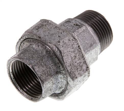 Rp 1'' x R 1'' F/M Zinc plated Cast iron Double Nipple 3-pieces with Conically sealing 25 Bar