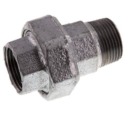 Rp 1'' x R 1'' F/M Zinc plated Cast iron Double Nipple 3-pieces with Flat sealing 25 Bar