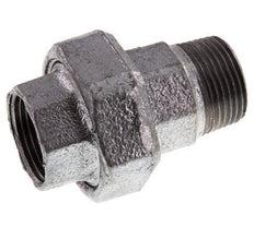 Rp 1'' x R 1'' F/M Zinc plated Cast iron Double Nipple 3-pieces with Flat sealing 25 Bar