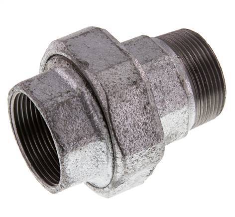 Rp 1 1/2'' x R 1 1/2'' F/M Zinc plated Cast iron Double Nipple 3-pieces with Conically sealing 25 Bar