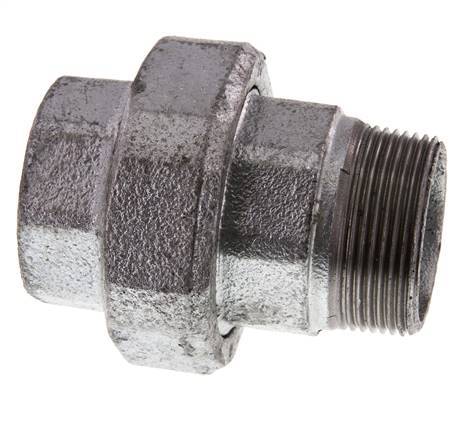 Rp 1 1/2'' x R 1 1/2'' F/M Zinc plated Cast iron Double Nipple 3-pieces with Conically sealing 25 Bar