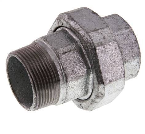 Rp 1 1/2'' x R 1 1/2'' F/M Zinc plated Cast iron Double Nipple 3-pieces with Conically sealing 25 Bar