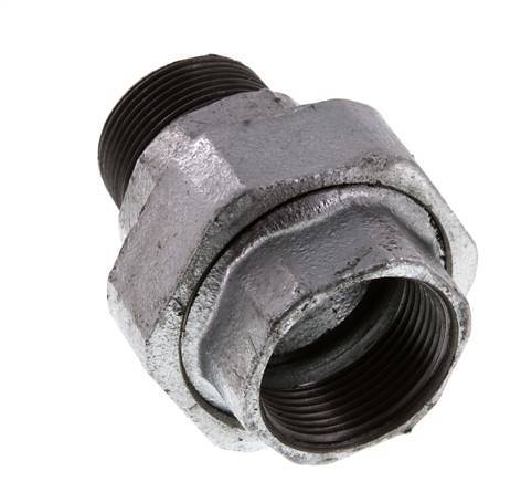 Rp 1 1/4'' x R 1 1/4'' F/M Zinc plated Cast iron Double Nipple 3-pieces with Flat sealing 25 Bar