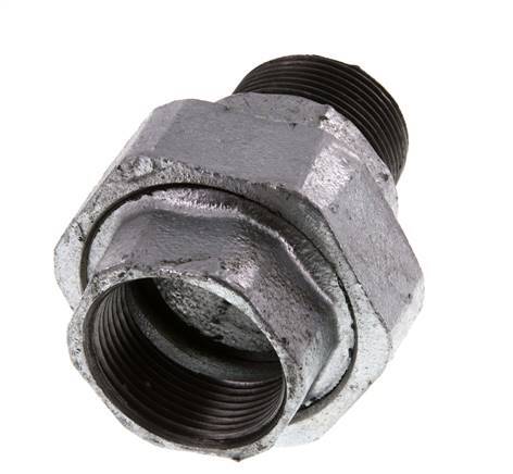 Rp 1 1/4'' x R 1 1/4'' F/M Zinc plated Cast iron Double Nipple 3-pieces with Flat sealing 25 Bar