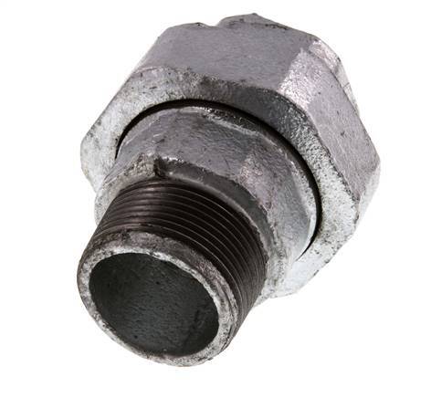Rp 1 1/4'' x R 1 1/4'' F/M Zinc plated Cast iron Double Nipple 3-pieces with Flat sealing 25 Bar