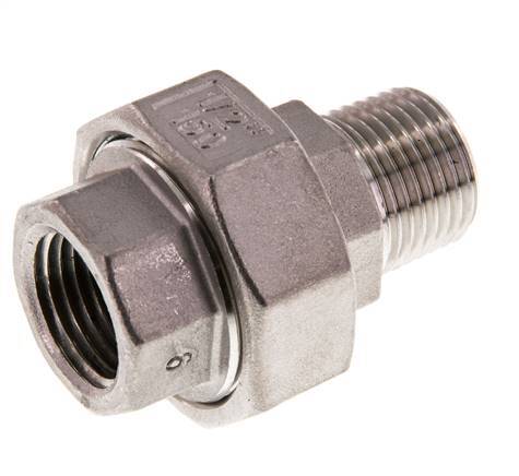 1/2'' NPT x 1/2'' NPT F/M Stainless steel Double Nipple 3-pieces with Conically sealing 16 Bar