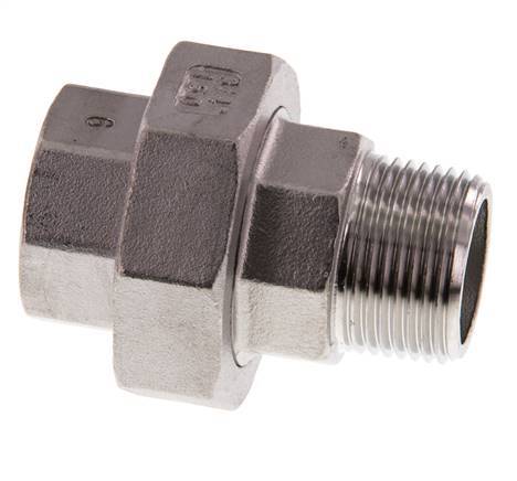 3/4'' NPT x 3/4'' NPT F/M Stainless steel Double Nipple 3-pieces with Conically sealing 16 Bar