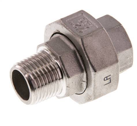 1/2'' NPT x 1/2'' NPT F/M Stainless steel Double Nipple 3-pieces with Conically sealing 16 Bar
