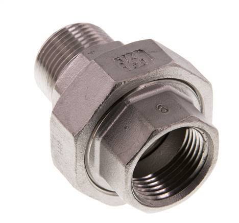 3/4'' NPT x 3/4'' NPT F/M Stainless steel Double Nipple 3-pieces with Conically sealing 16 Bar