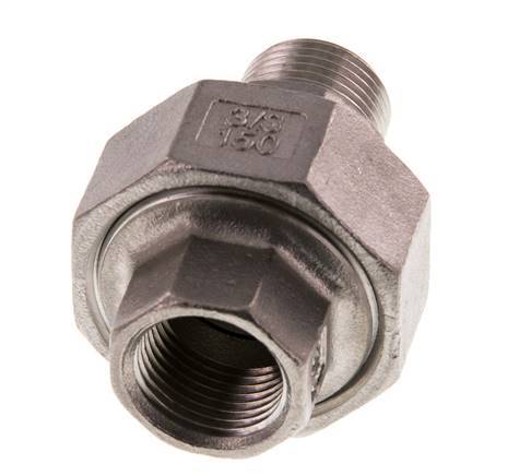 Rp 3/8'' x R 3/8'' F/M Stainless steel Double Nipple 3-pieces with Conically sealing 16 Bar