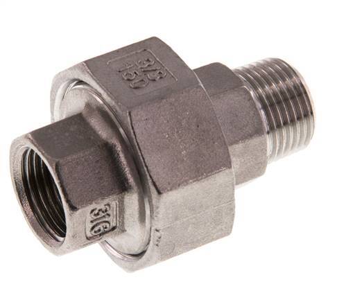 Rp 3/8'' x R 3/8'' F/M Stainless steel Double Nipple 3-pieces with Conically sealing 16 Bar