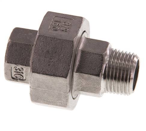 Rp 3/8'' x R 3/8'' F/M Stainless steel Double Nipple 3-pieces with Conically sealing 16 Bar