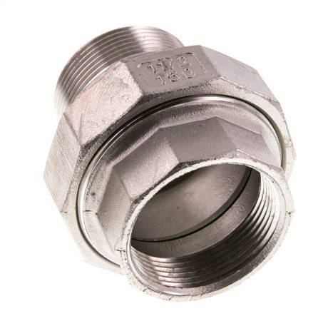 1 1/2'' NPT x 1 1/2'' NPT F/M Stainless steel Double Nipple 3-pieces with Conically sealing 16 Bar