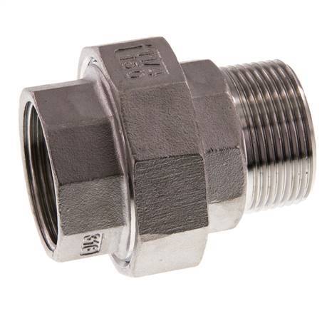 Rp 1 1/4'' x R 1 1/4'' F/M Stainless steel Double Nipple 3-pieces with Conically sealing 16 Bar