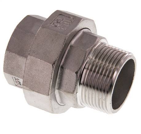 Rp 1 1/4'' x R 1 1/4'' F/M Stainless steel Double Nipple 3-pieces with Conically sealing 16 Bar