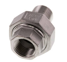 Rp 1/2'' x R 1/2'' F/M Stainless steel Double Nipple 3-pieces with Flat sealing 16 Bar