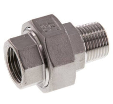 Rp 1/2'' x R 1/2'' F/M Stainless steel Double Nipple 3-pieces with Flat sealing 16 Bar