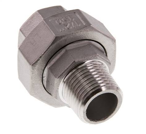 Rp 1/2'' x R 1/2'' F/M Stainless steel Double Nipple 3-pieces with Flat sealing 16 Bar