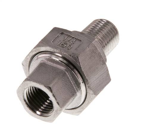 Rp 1/4'' x R 1/4'' F/M Stainless steel Double Nipple 3-pieces with Flat sealing 16 Bar