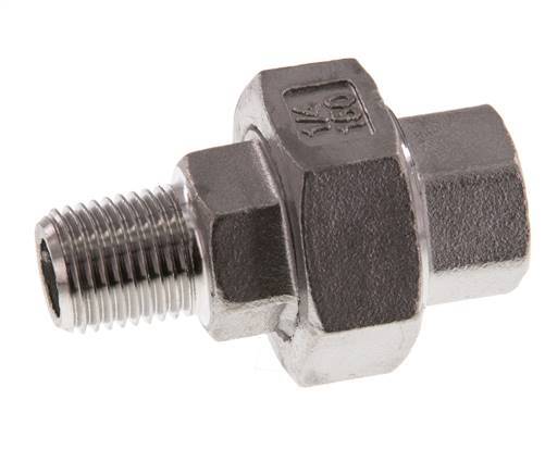 Rp 1/4'' x R 1/4'' F/M Stainless steel Double Nipple 3-pieces with Flat sealing 16 Bar